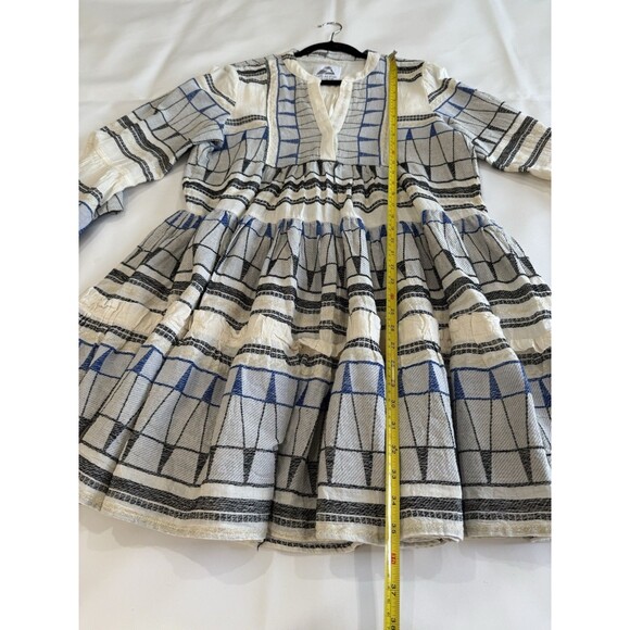 Pearl & Caviar Embroidered Knee Length Dress Blue Tiered Pleated  M/L Greece - Picture 5 of 11